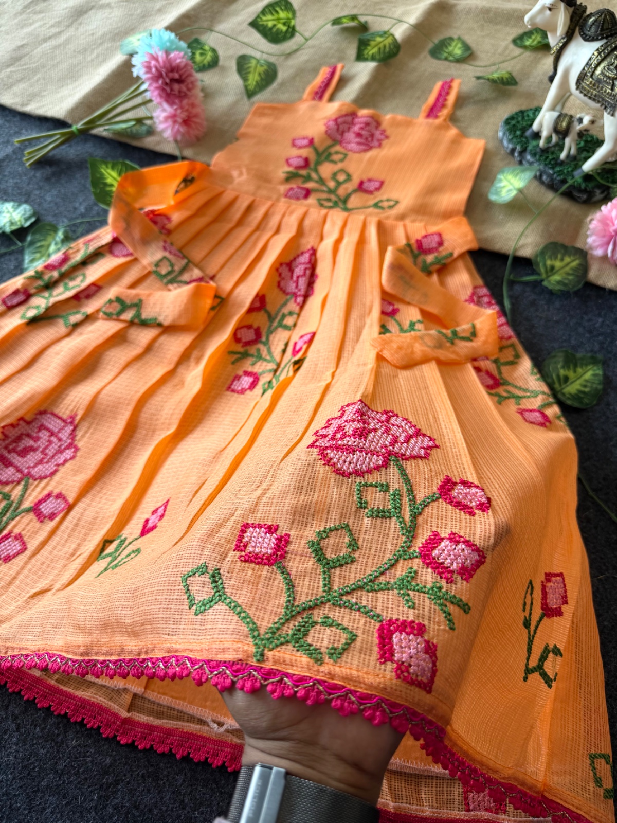 Summer-Friendly Breathable Kota Gowns with Cross Stitch Embroidery view 5