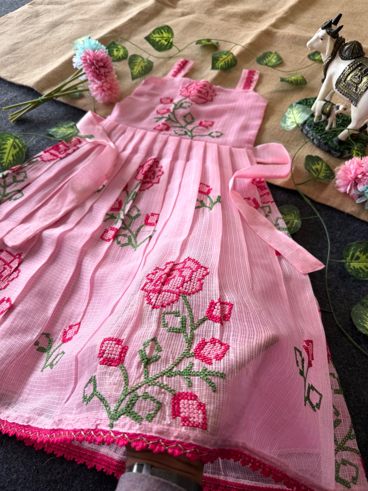 Summer-Friendly Breathable Kota Gowns with Cross Stitch Embroidery view 6