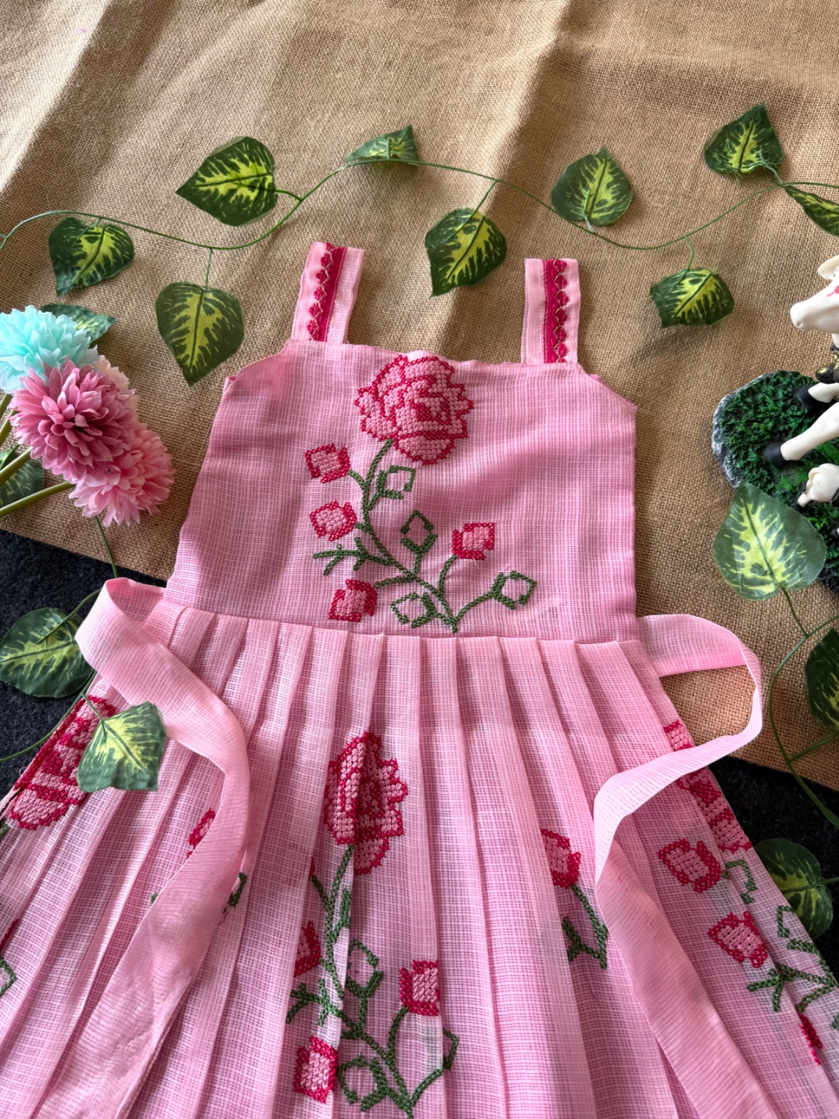 Summer-Friendly Breathable Kota Gowns with Cross Stitch Embroidery view 8