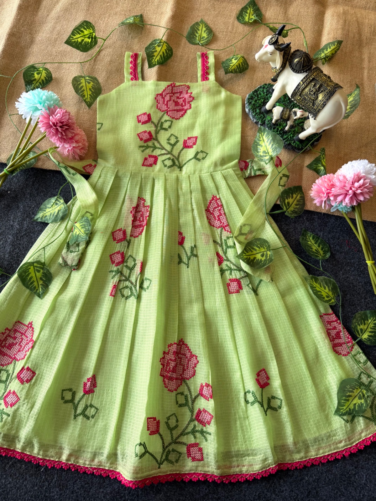 Summer-Friendly Breathable Kota Gowns with Cross Stitch Embroidery view 11
