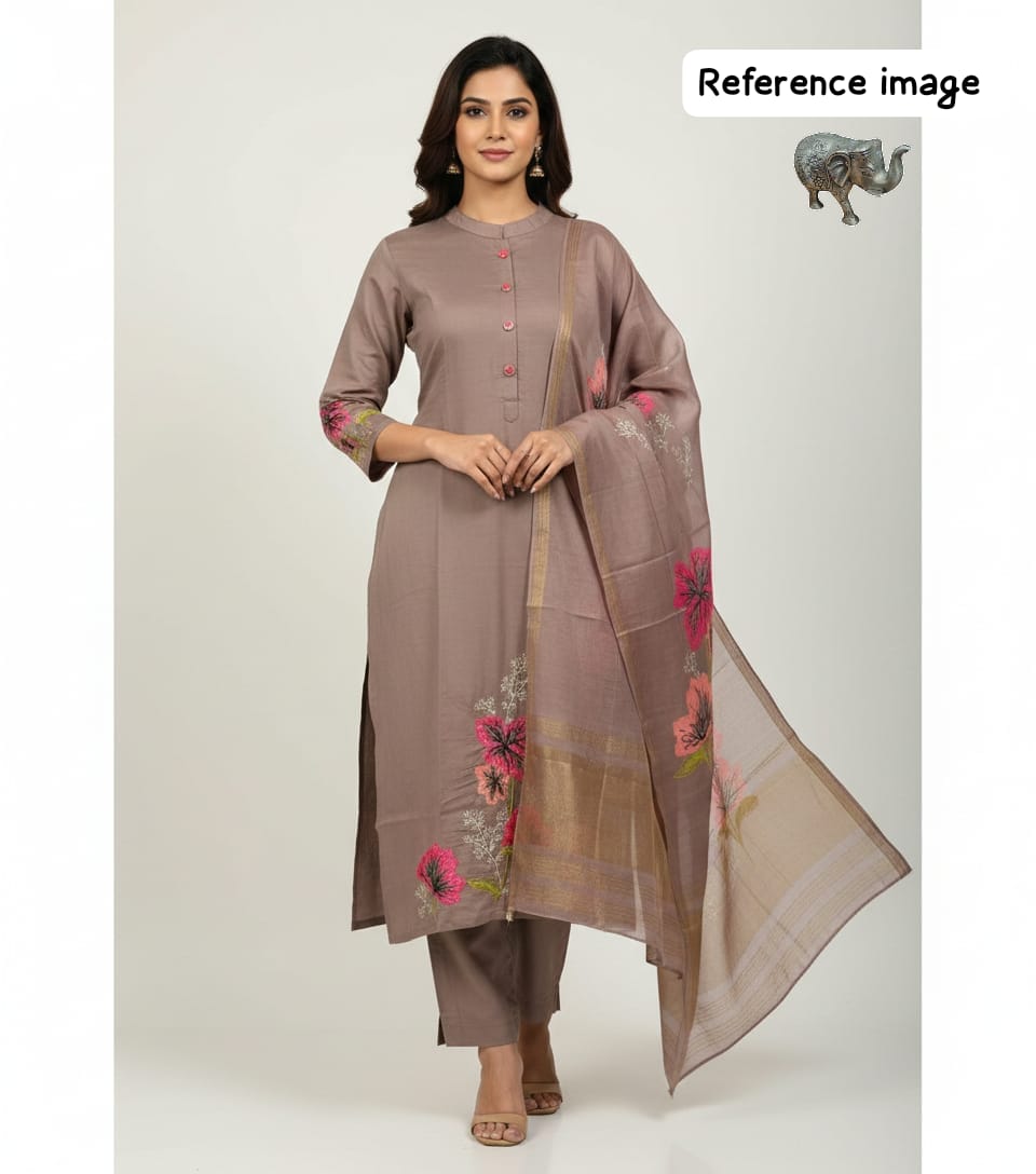 Heavy Maslin Silk Work Kurti Set with Pants view 2