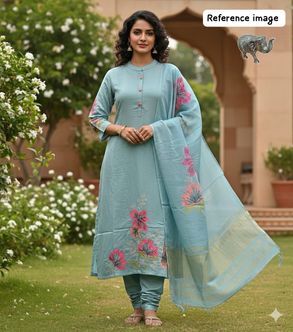 Heavy Maslin Silk Work Kurti Set with Pants view 4