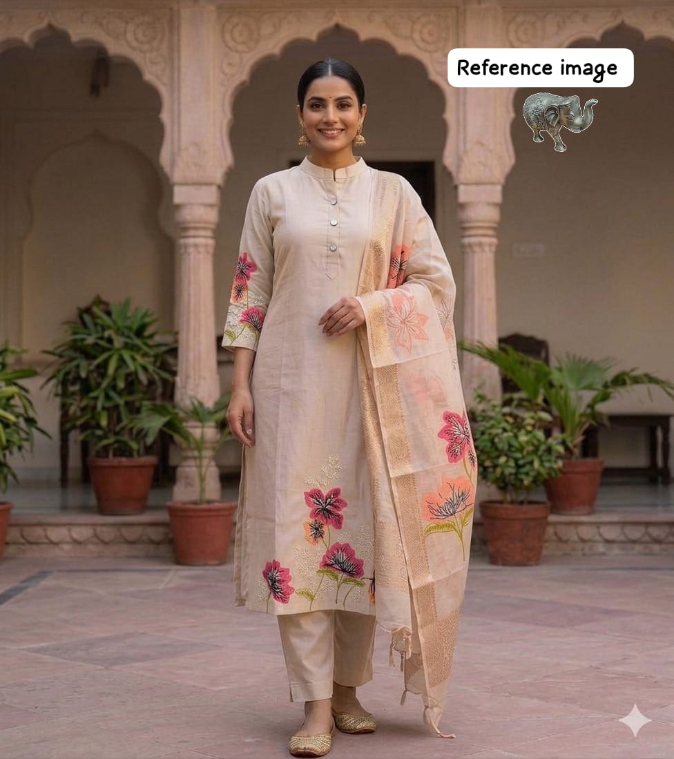 Heavy Maslin Silk Work Kurti Set with Pants view 5