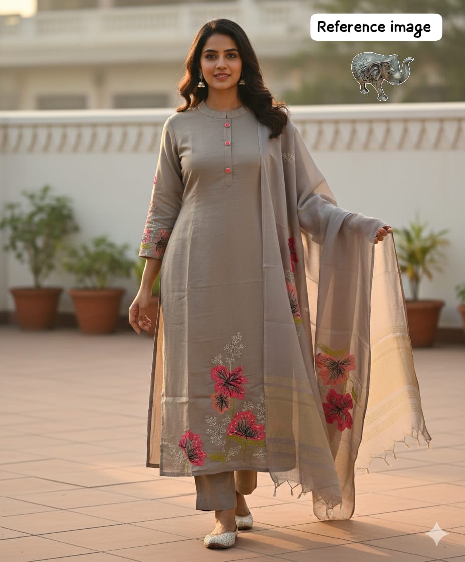 Heavy Maslin Silk Work Kurti Set with Pants view 6