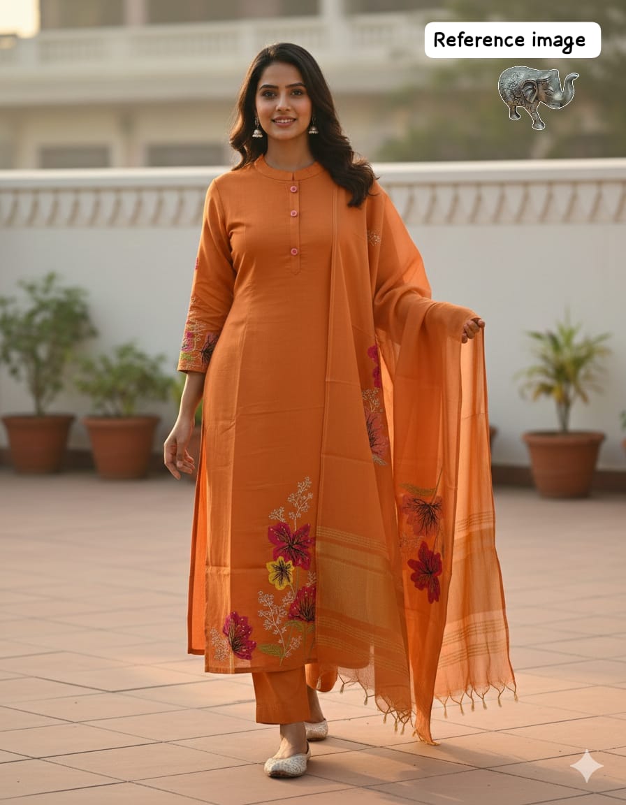 Heavy Maslin Silk Work Kurti Set with Pants view 7