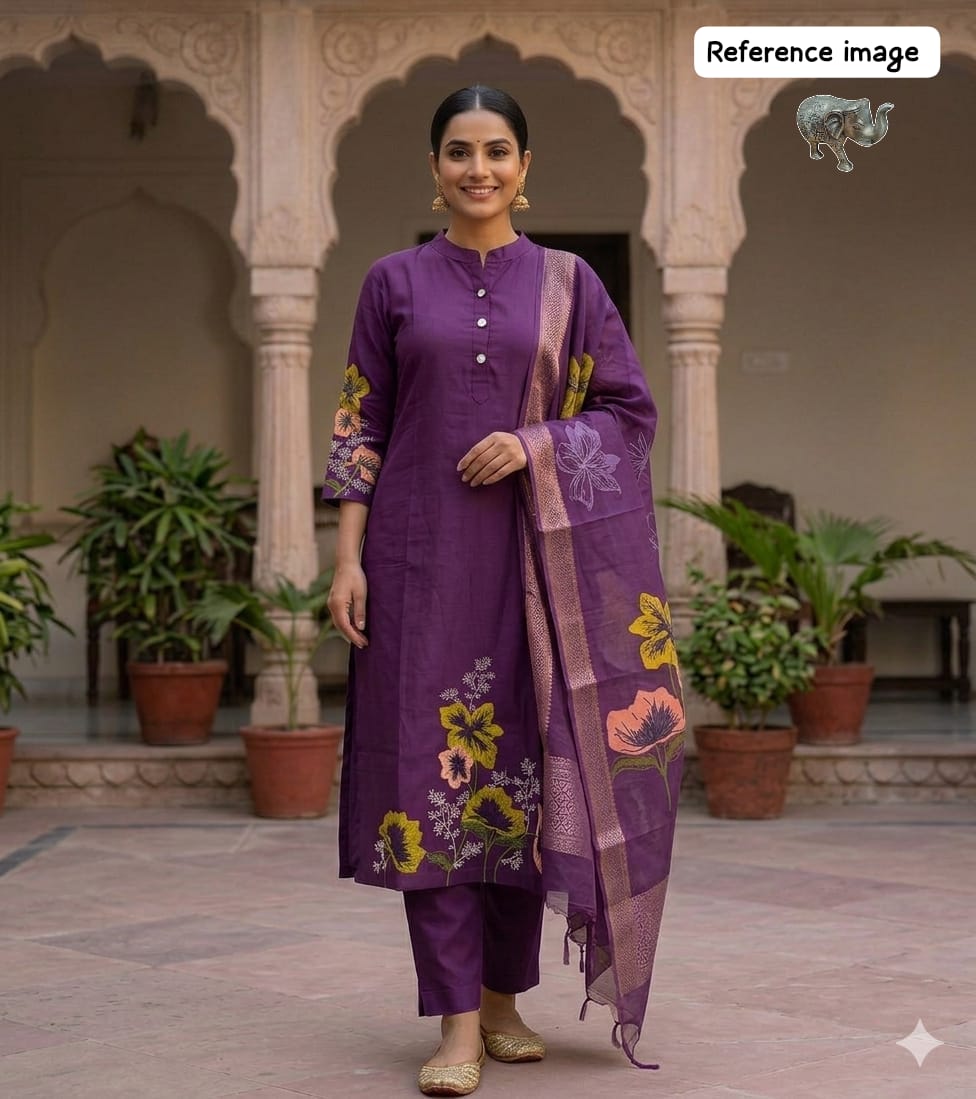 Heavy Maslin Silk Work Kurti Set with Pants view 8