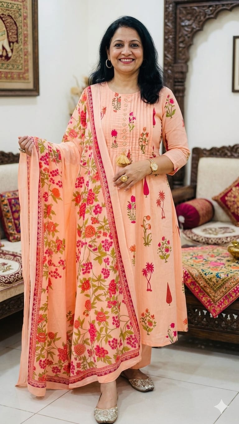 Designer kurti pant dupatta set with Pintex Hand Anchor Patra Zardozi sequin thread embroidery