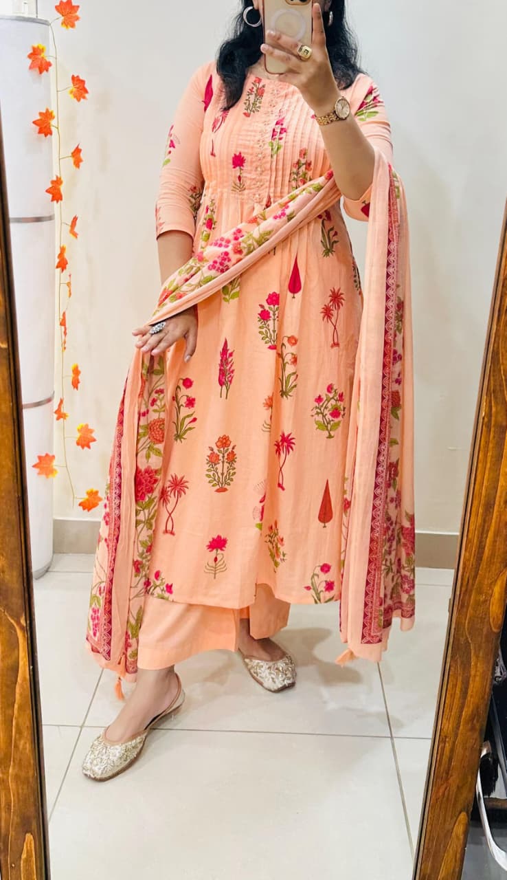 Designer kurti pant dupatta set with Pintex Hand Anchor Patra Zardozi sequin thread embroidery view 2
