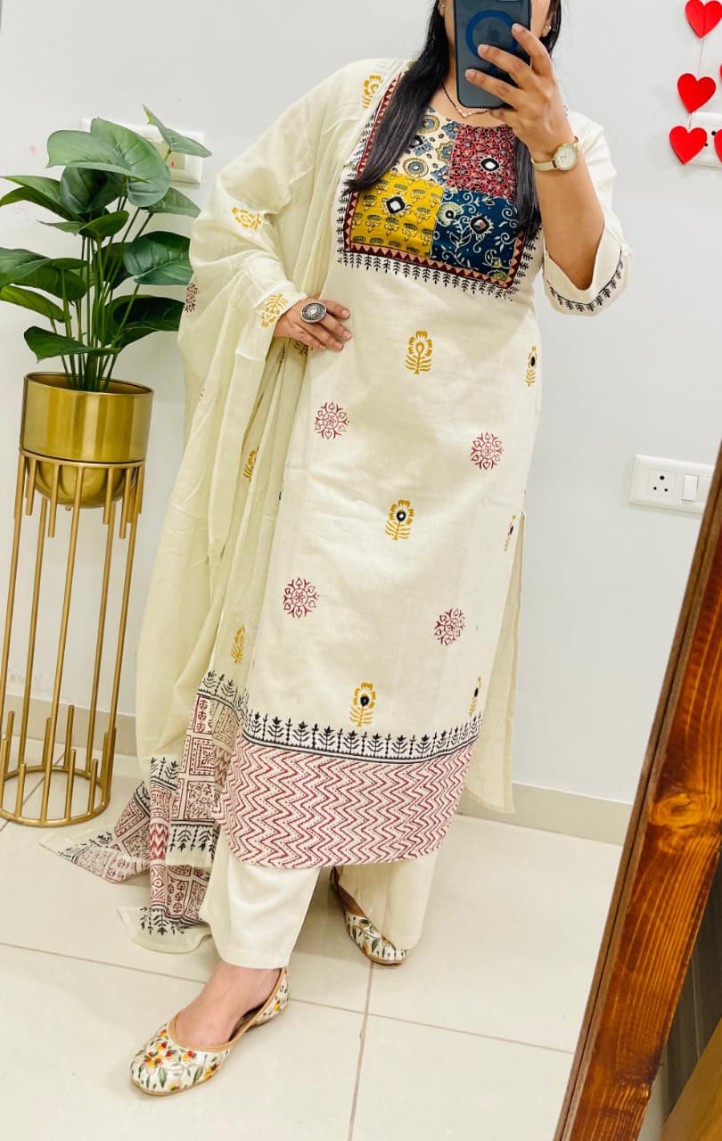 Kurti Set with Ajrakh Applique Work and Real Mirror Work view 4