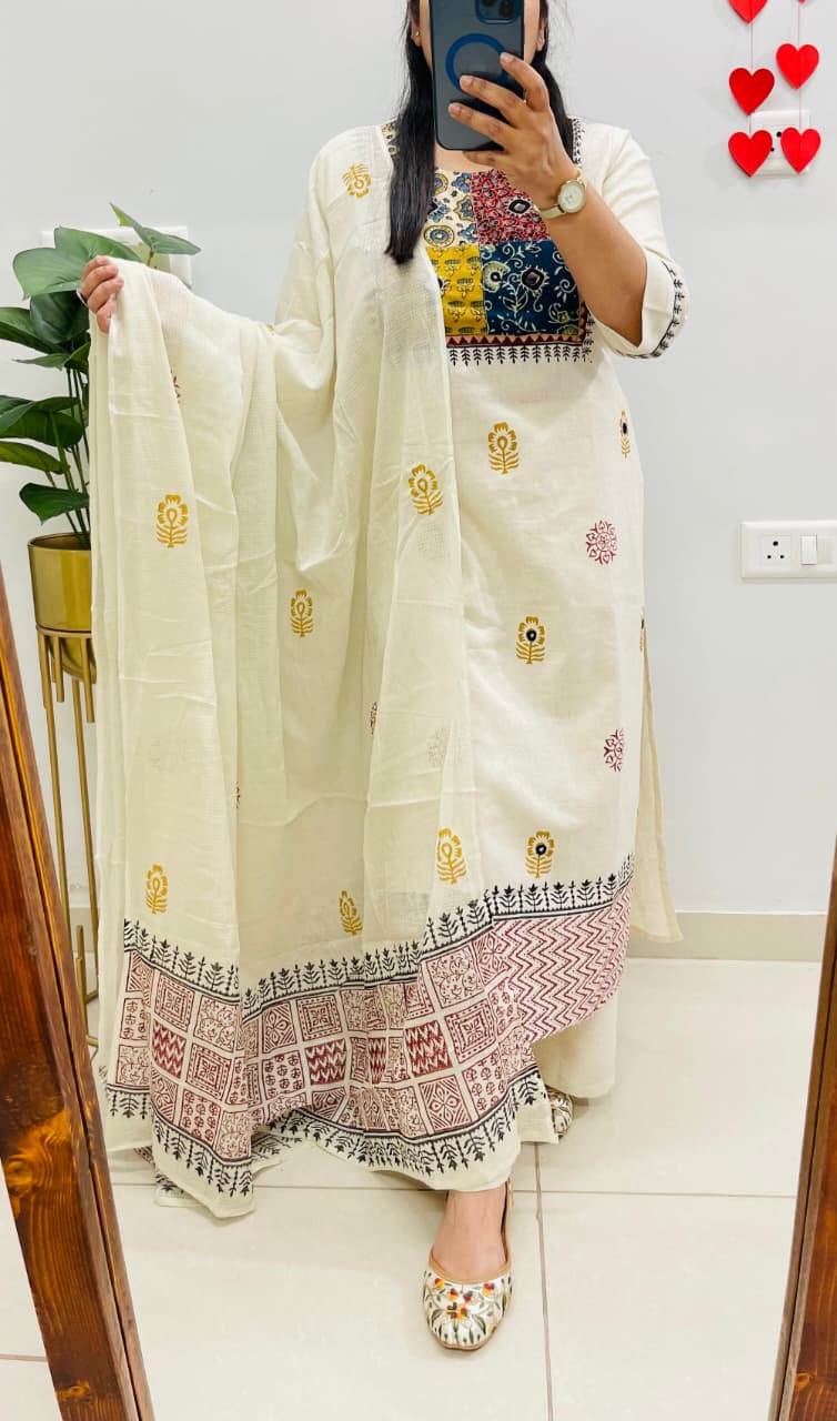 Kurti Set with Ajrakh Applique Work and Real Mirror Work view 5