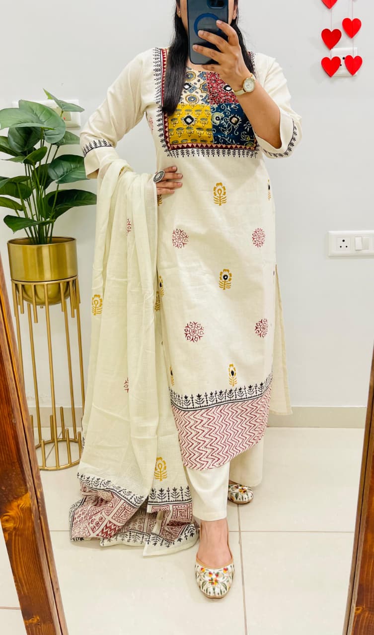 Kurti Set with Ajrakh Applique Work and Real Mirror Work view 6