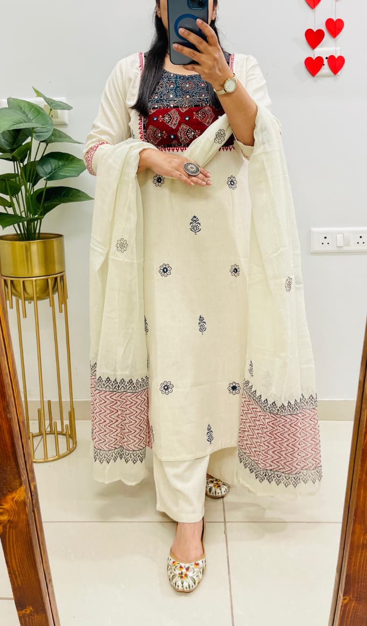 Kurti Set with Ajrakh Applique Work and Real Mirror Work view 10