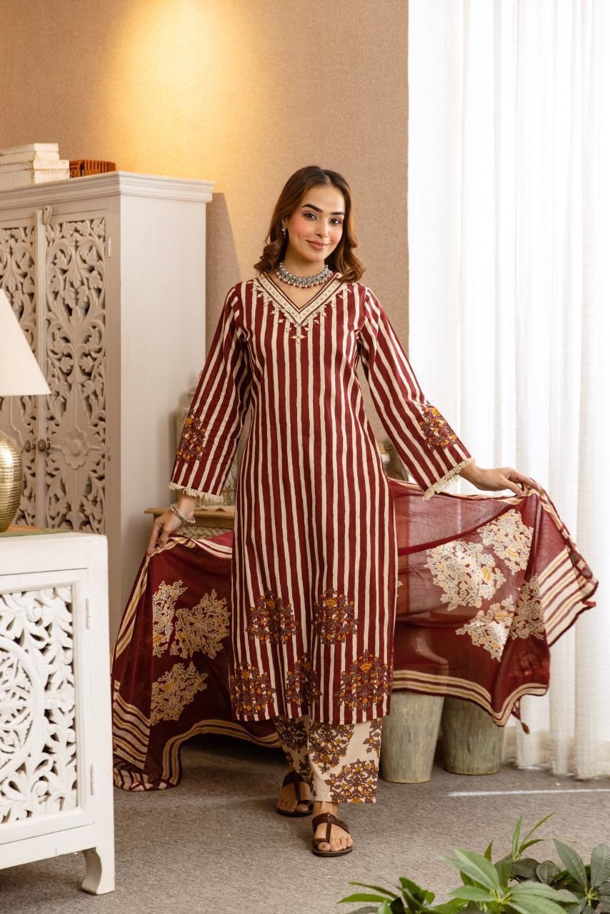 Pure Cotton Kurti Set with Mirror Work and Malmal Dupatta view 2