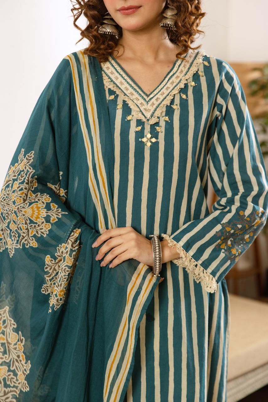 Pure Cotton Kurti Set with Mirror Work and Malmal Dupatta view 10