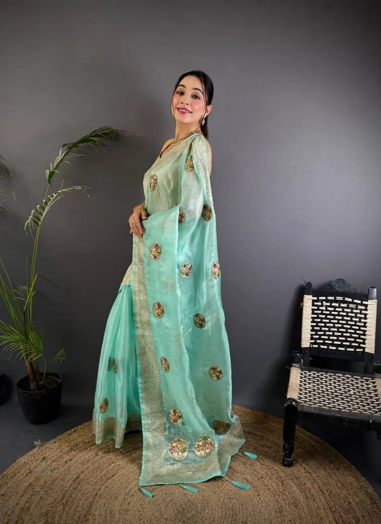 Organza Silk Saree with Rich Banglori Blouse view 5