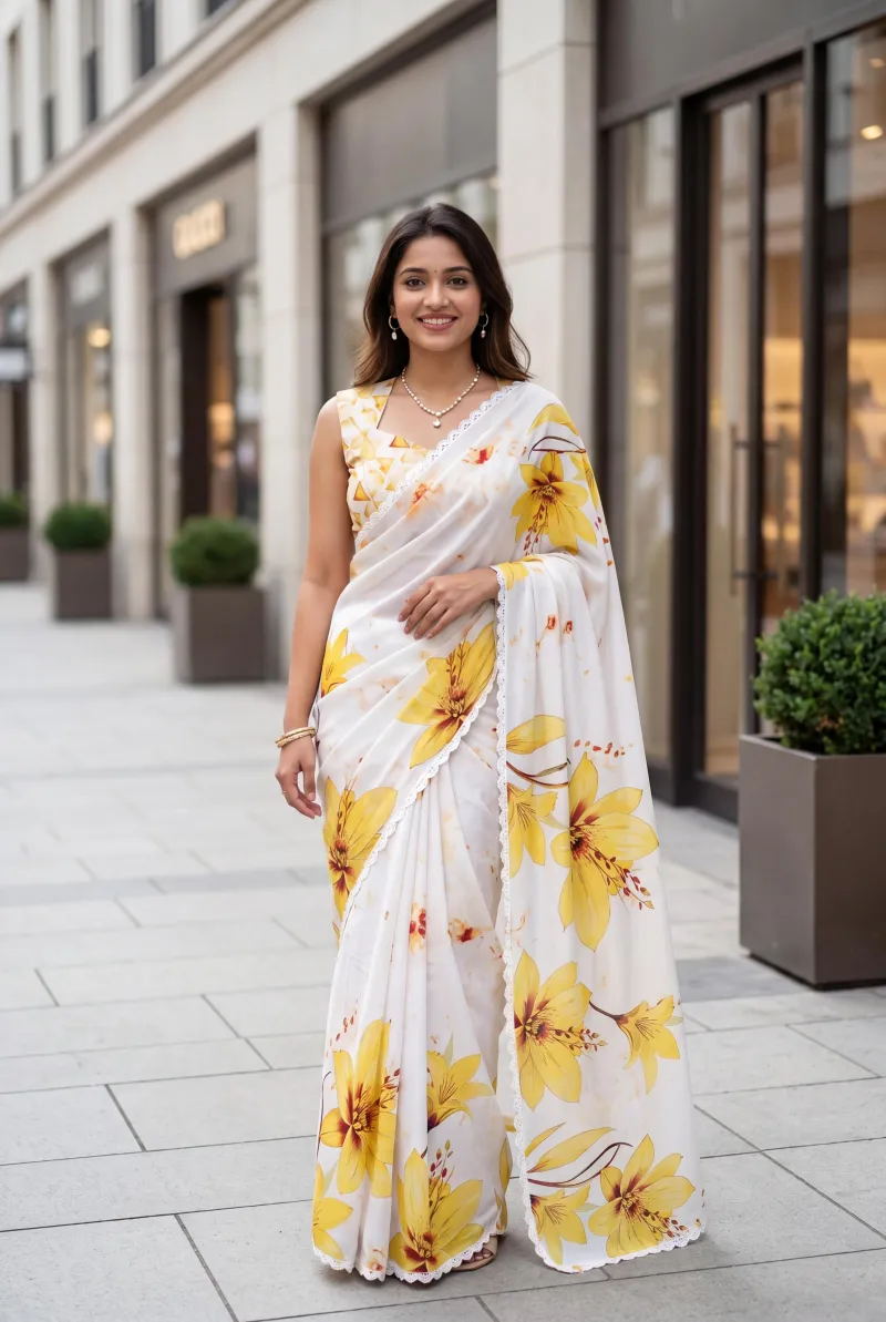 Soft Satin Georgette Saree view 11