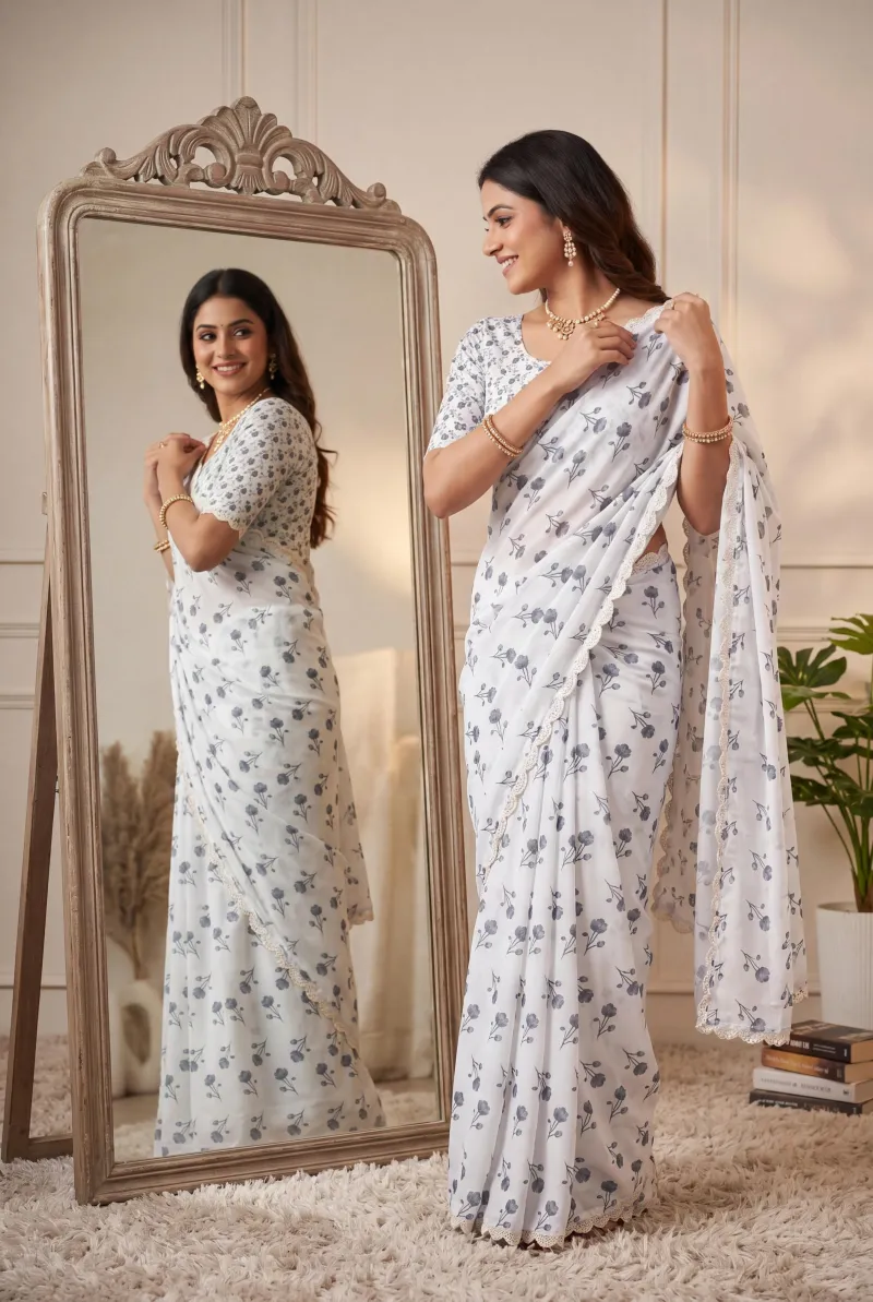 Soft Satin Georgette Saree view 6