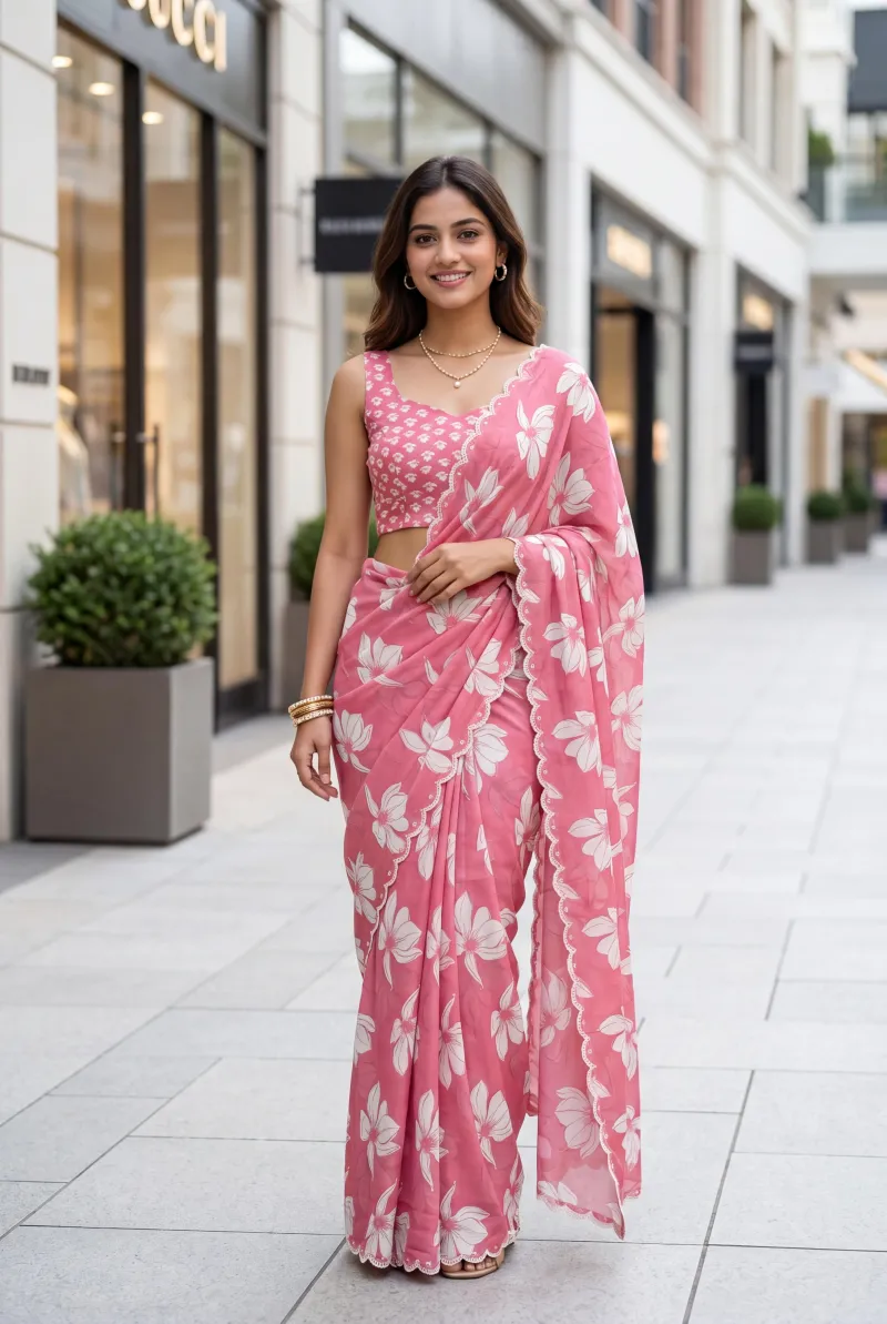 Soft Satin Georgette Saree view 7