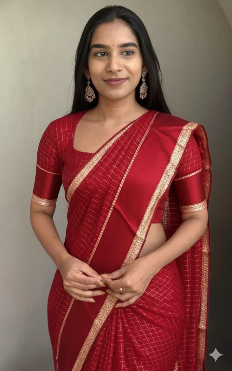Banarasi Silk Checked Fancy Saree with Zari Pallu and Satin Border view 8
