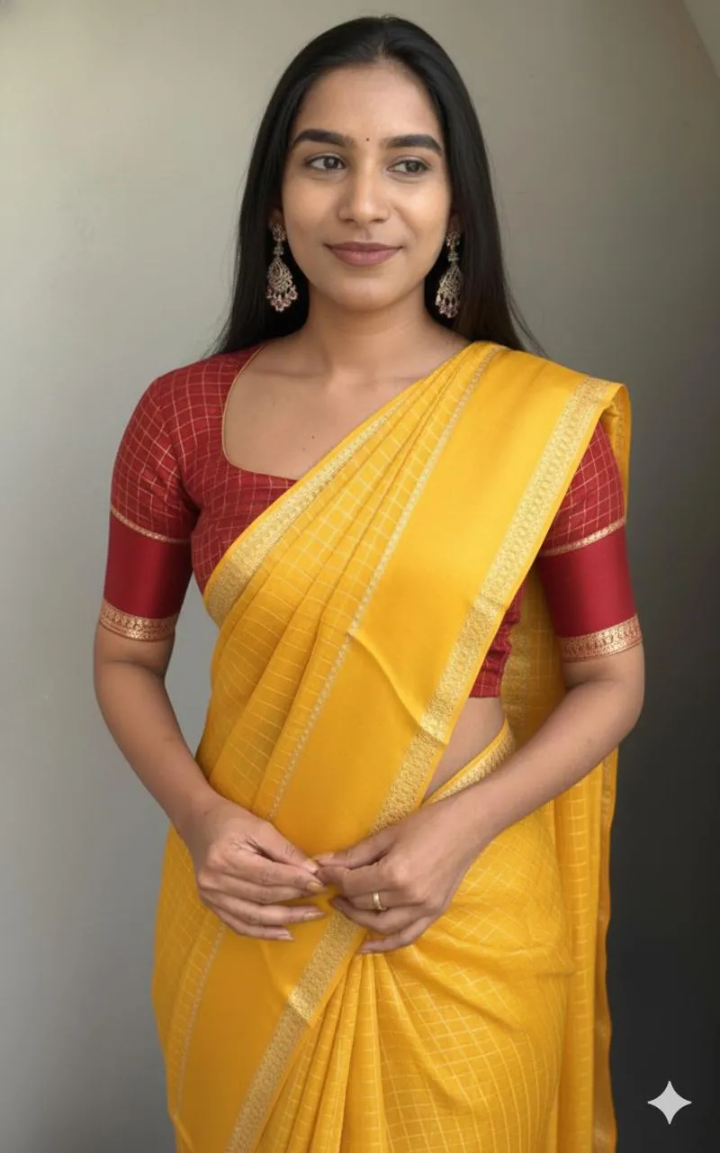 Banarasi Silk Checked Fancy Saree with Zari Pallu and Satin Border view 10