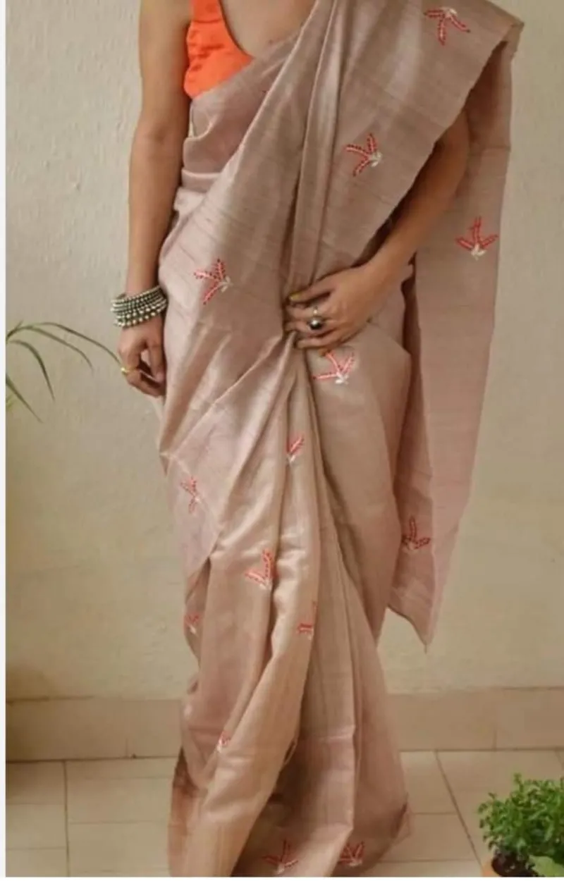 Pure Katan Silk Saree with Computer Embroidery and Running Blouse view 11