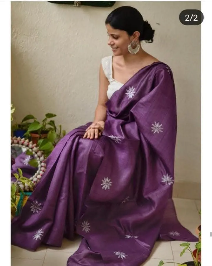 Pure Katan Silk Saree with Computer Embroidery and Running Blouse view 16