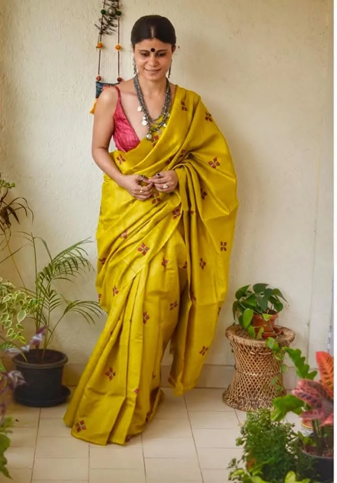 Pure Katan Silk Saree with Computer Embroidery and Running Blouse view 5