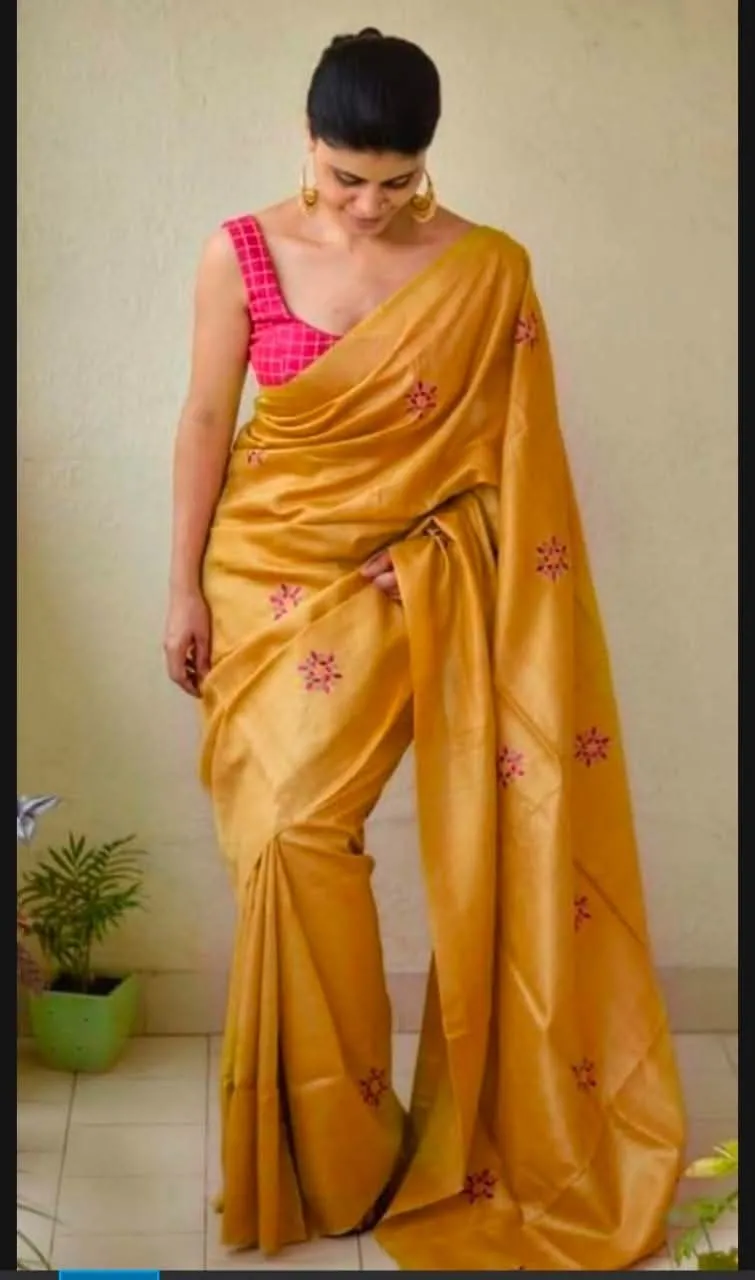 Pure Katan Silk Saree with Computer Embroidery and Running Blouse view 10