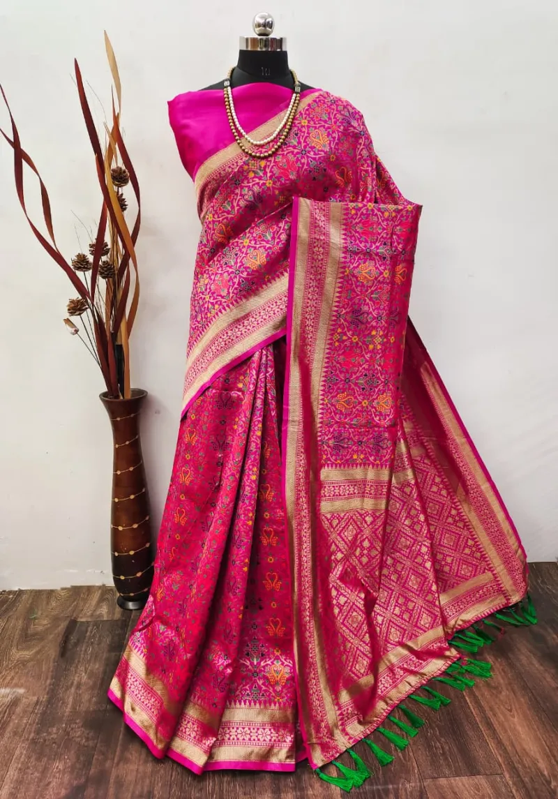 Heavy Banarasi Patola Silk Saree with All Over Fancy Meena and Zari Weaving view 4