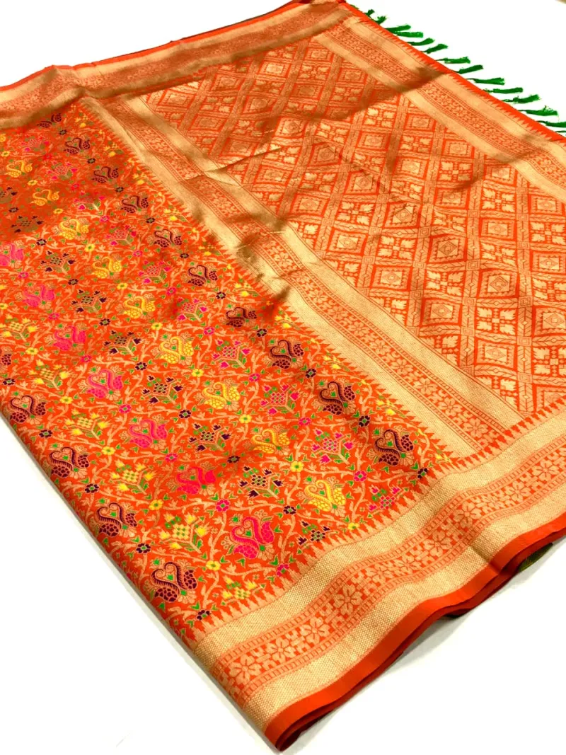 Heavy Banarasi Patola Silk Saree with All Over Fancy Meena and Zari Weaving view 5