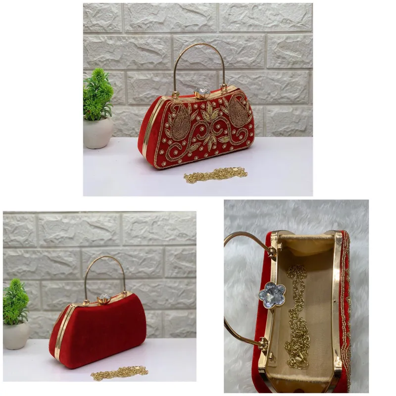 Zari Handwork Velvet Clutch Sling for Women and Girls view 2