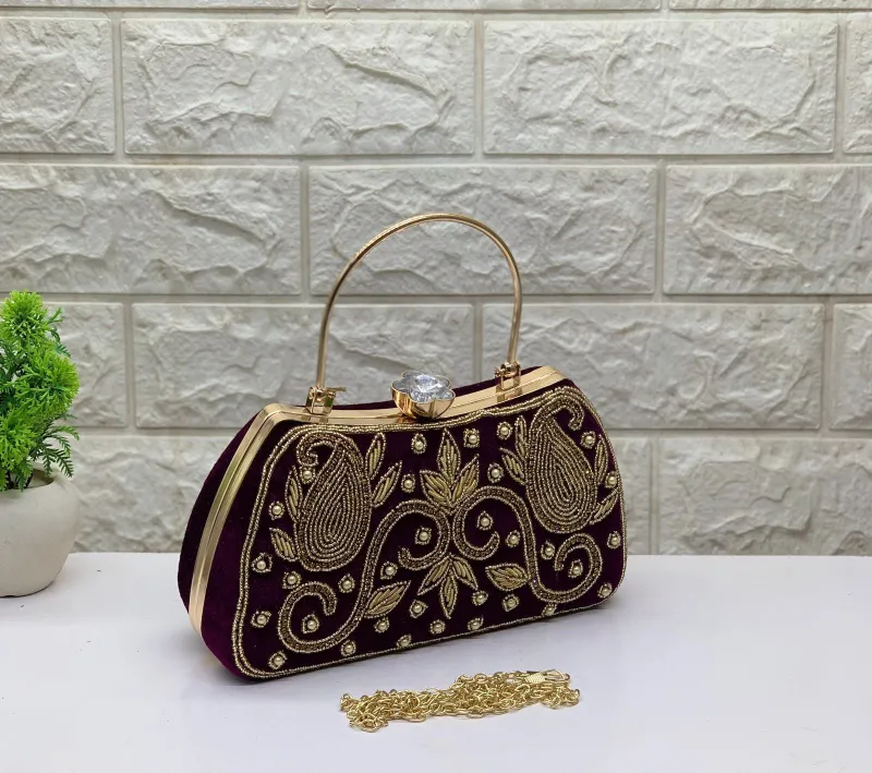 Zari Handwork Velvet Clutch Sling for Women and Girls