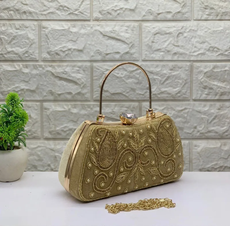 Zari Handwork Velvet Clutch Sling for Women and Girls view 5