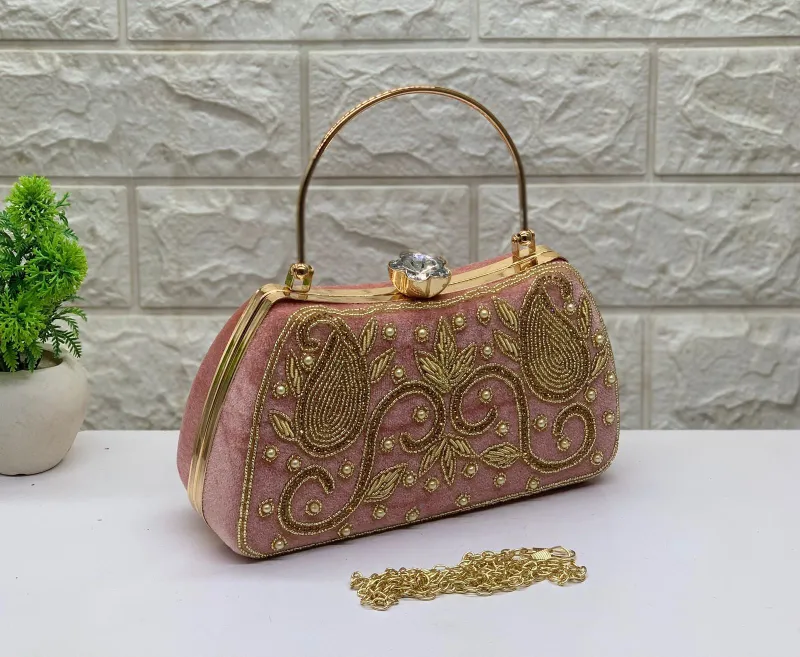 Zari Handwork Velvet Clutch Sling for Women and Girls view 7