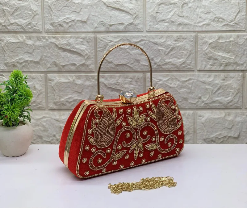 Zari Handwork Velvet Clutch Sling for Women and Girls