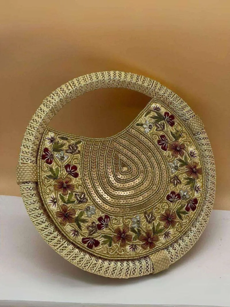 Unique Shaped Circular Whirl Handbag with Intricate Embroidery view 5