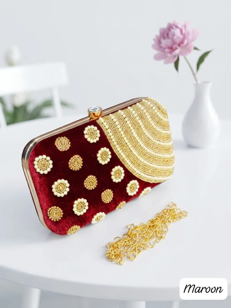Handmade Pearl Sling Clutch Bag view 4