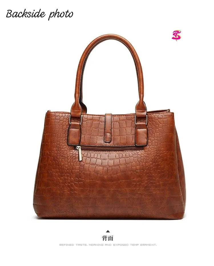 Imported Tote Bag with Triple Partitions in Heavy Quality Croco Leather Look