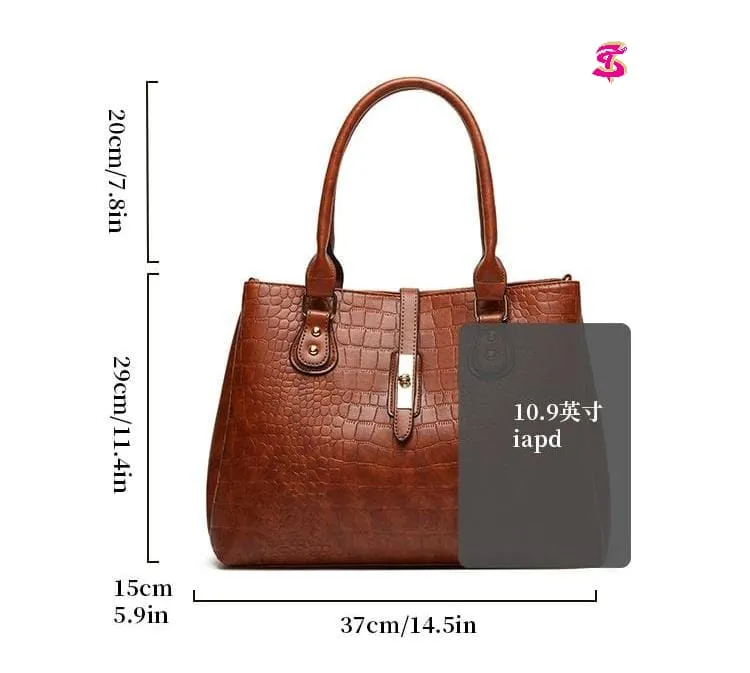 Imported Tote Bag with Triple Partitions in Heavy Quality Croco Leather Look view 5