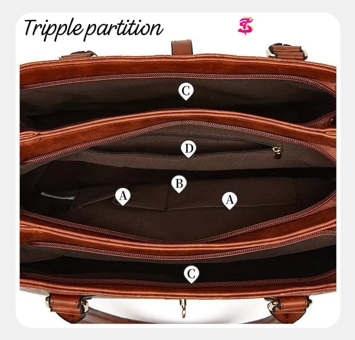 Imported Tote Bag with Triple Partitions in Heavy Quality Croco Leather Look view 6