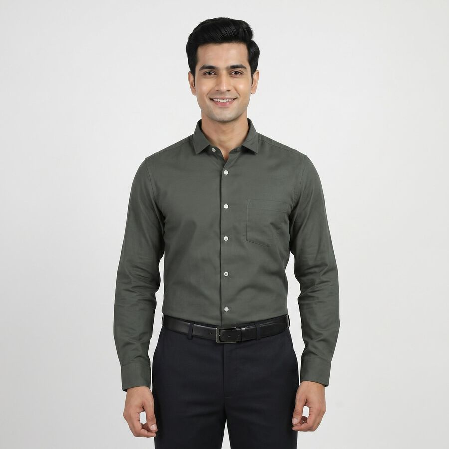 Dark Green Spread Collar Formal Shirt