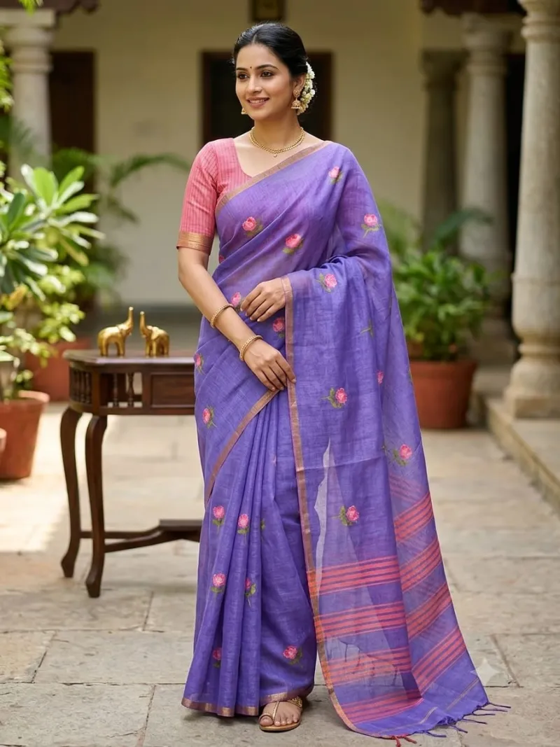 Trending Linen Cotton Digital Print Saree