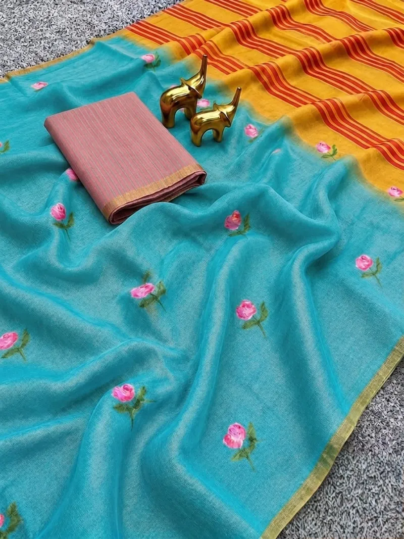 Trending Linen Cotton Digital Print Saree view 3