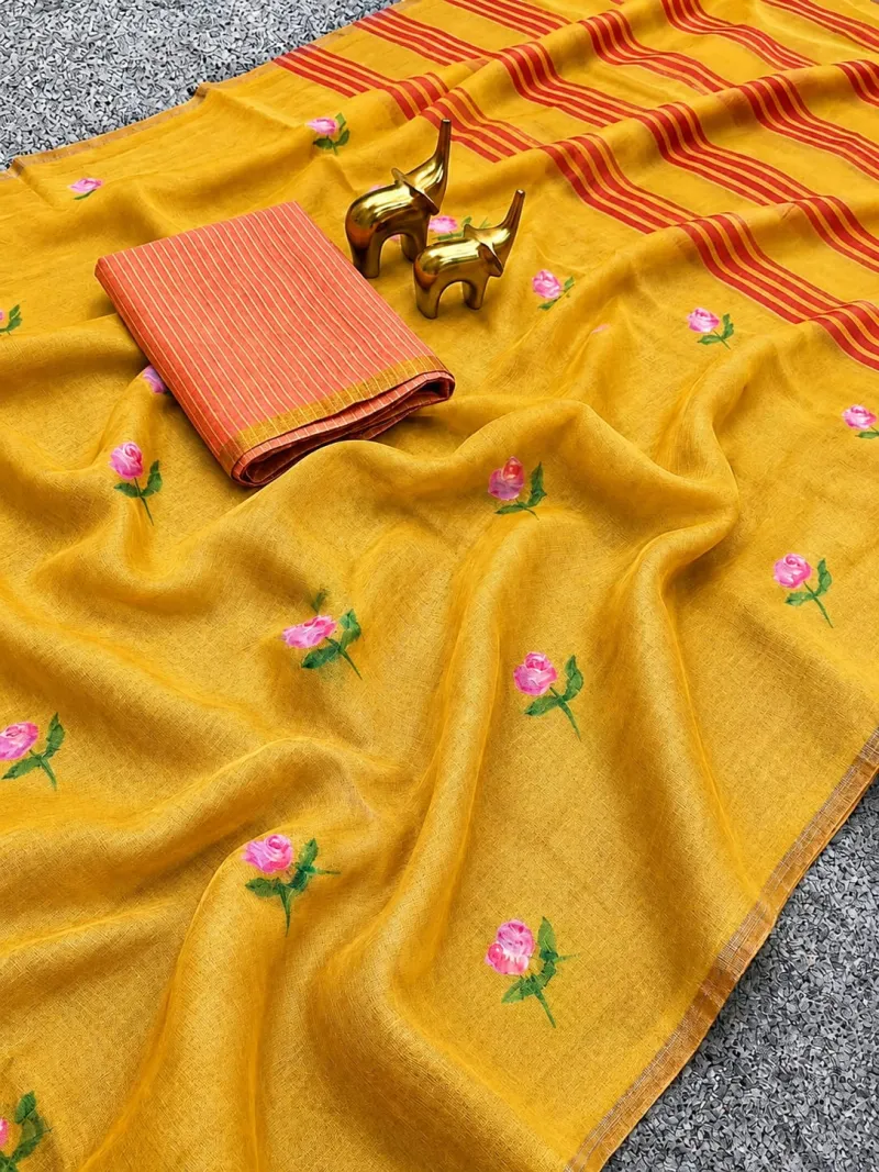 Trending Linen Cotton Digital Print Saree view 4