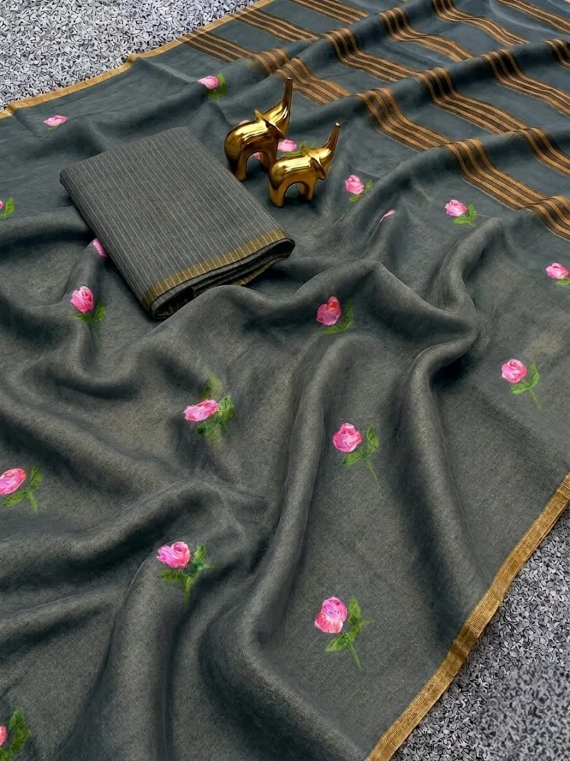 Trending Linen Cotton Digital Print Saree view 5