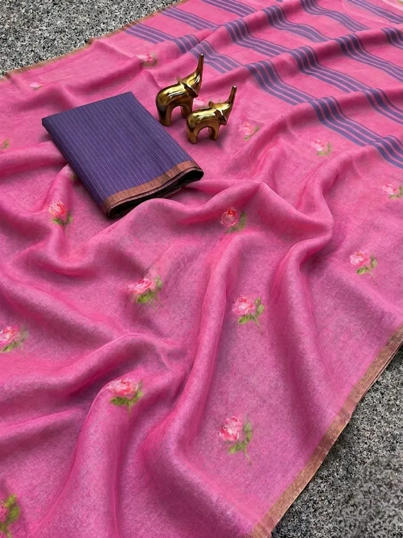 Trending Linen Cotton Digital Print Saree view 6