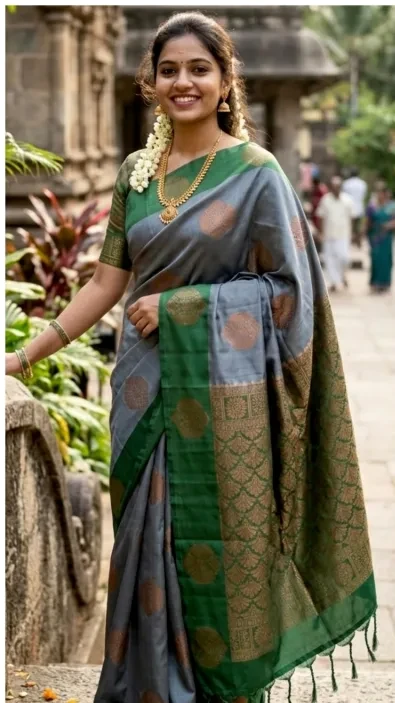 Kanchipuram Elite Pure Silk Saree with Contrast Border view 5