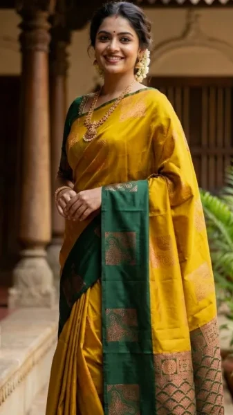 Kanchipuram Elite Pure Silk Saree with Contrast Border view 6