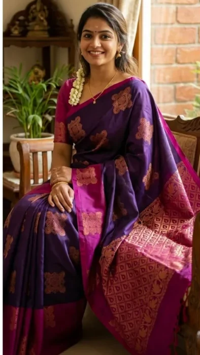 Kanchipuram Elite Pure Silk Saree with Contrast Border view 8