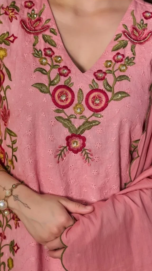 Three-Piece Cotton Embroidered Straight Kurti Set